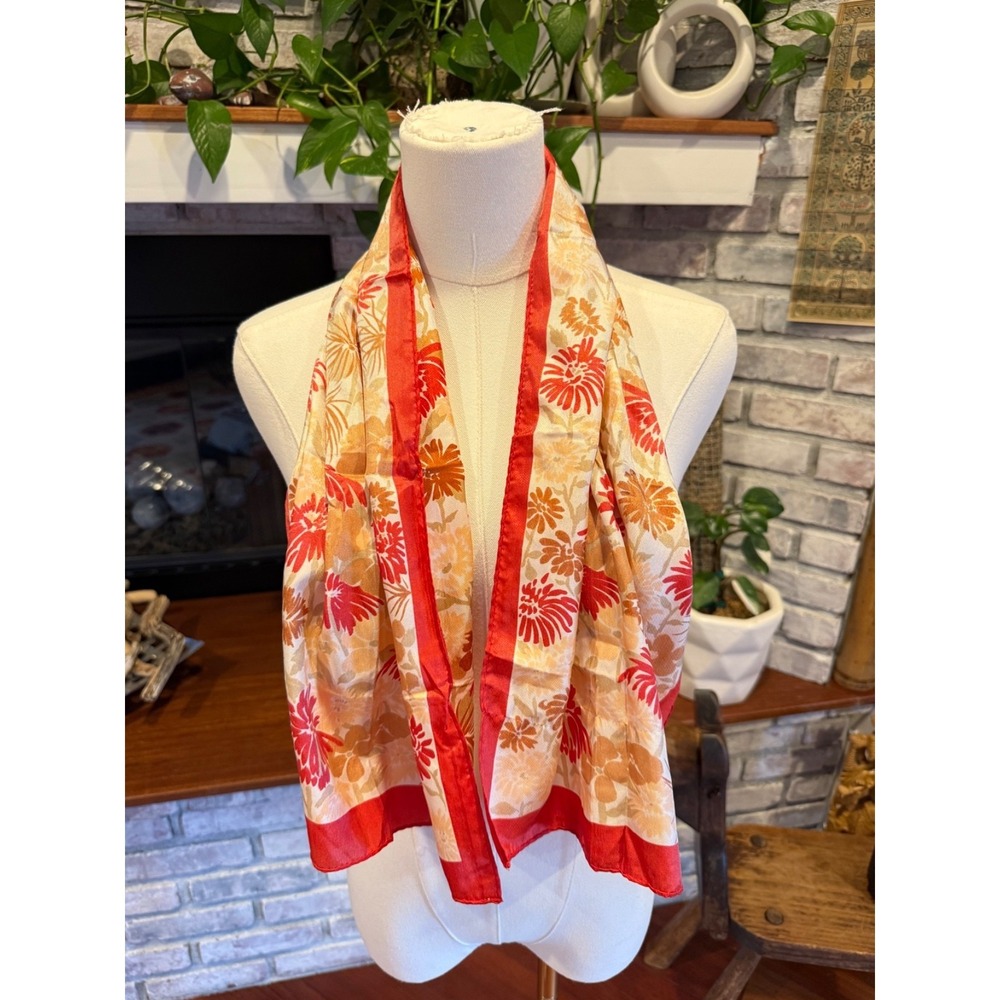 Vintage Robinson‎ & Golluber Floral Scarf Nylon Japan Oblong | 42.5"L 12"W